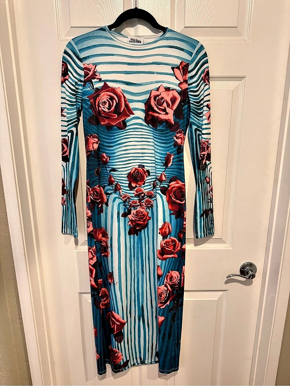 Jean Paul Gaultier Flower Body Morphing Long Sleeve Dress Floral Midi Dress in